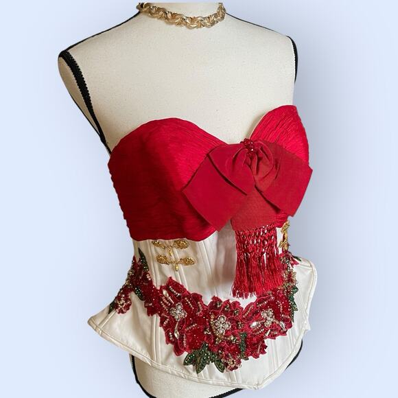Ragazza Strapless Red/White Christmas Bustier Corset Quinceanera Prom Size 9 M - Picture 2 of 16